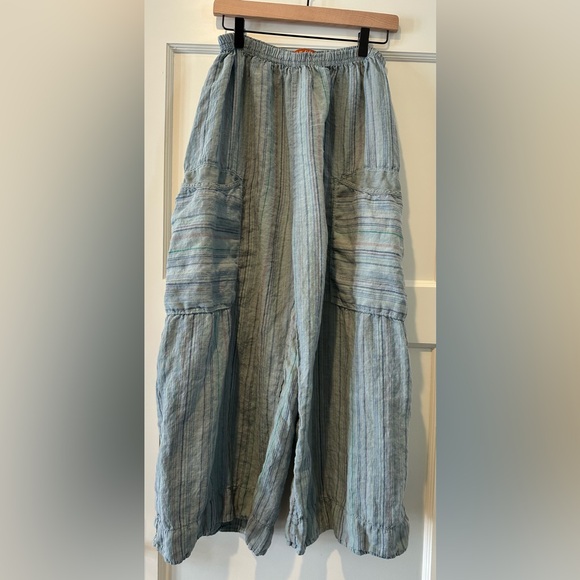 COPY - Blue Fish Multi Stripe Linen Mojo Pant in Early Sky - Picture 1 of 6